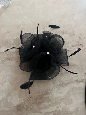 Derby Black Floral Mesh Fascinator Hair Clip with Rhinestones